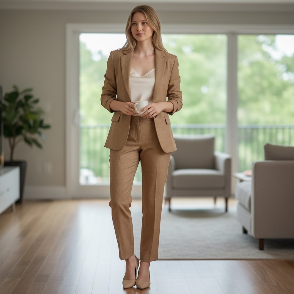 Harve Benard Pant Suit Womens 6 Brown 100% Wool Blazer Trousers Set Vintage